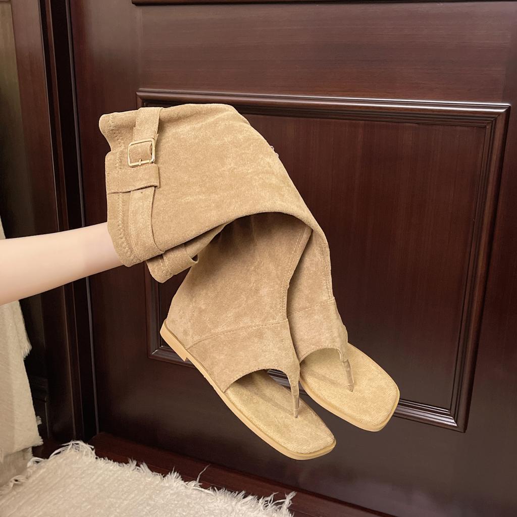 Fashion Summer Internal Elevation Women Knee High Boots Retro Style Clip Toe Shoes Ladies Causal Slip on Sandalias Booties