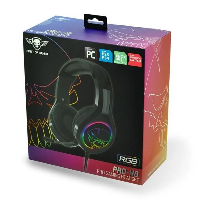 Herní sluchátka - SPIRIT OF GAMER - PRO-H8 - LED RGB - Flexibilní mikrofon - Imitace kůže