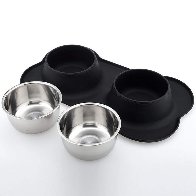 Anti-slip Double Bowl for Dog with Stainless Steel Durable Silicone Mat Drinking Water Feeding Bowl | Dog Food