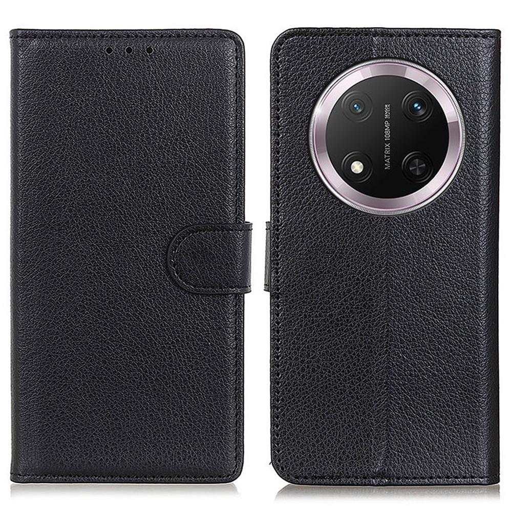 

Для Honor Magic7 Lite 5G/X9c 5G/X60 Pro 5G Чехол-кошелек Кожаный чехол для телефона с текстурой личи Black