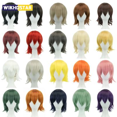 Synthetic Unisex 12 Inches Short Cosplay Hair Party BOB Wigs with Bangs Pink Blonde Orange Halloween Costume Lolita Wig