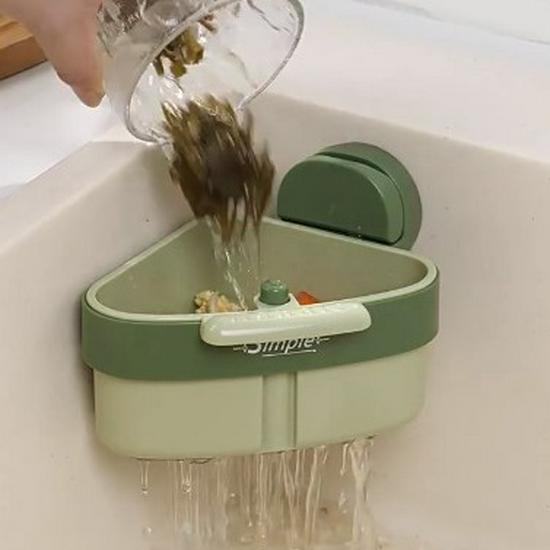 Triangular Kitchen Sink Suction Cup Drain Basket & Fruit Washer