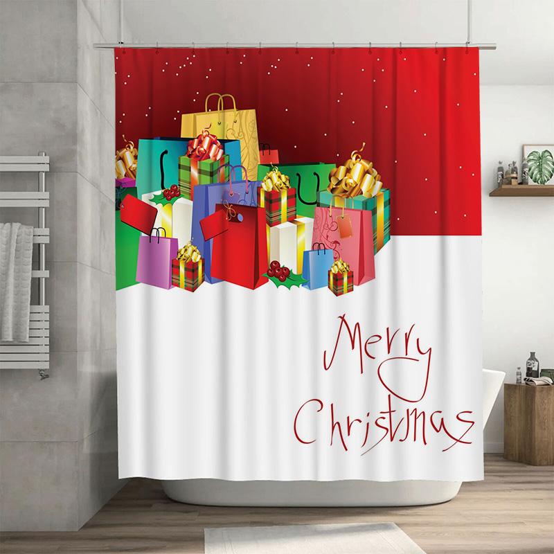 

Tu Christmas Shower Curtain Festive Holiday Decor Waterproof Fabric Bathroom Set Modern Style Pattern Backdrop Xmas Home Textile W60H190(CM)-1 Pcs