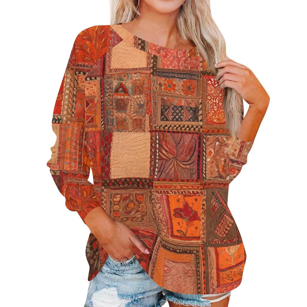 Damen Modisches Rundhals Schulter Langarm Bedrucktes Lässiges Pullover-Oberteil