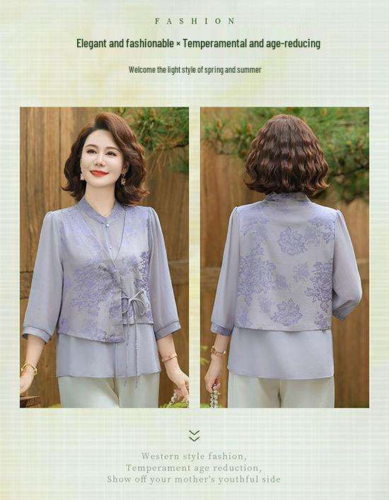 2026 Floral Summer Set for Middle-aged Women: Chinese Style Shirt Blouse