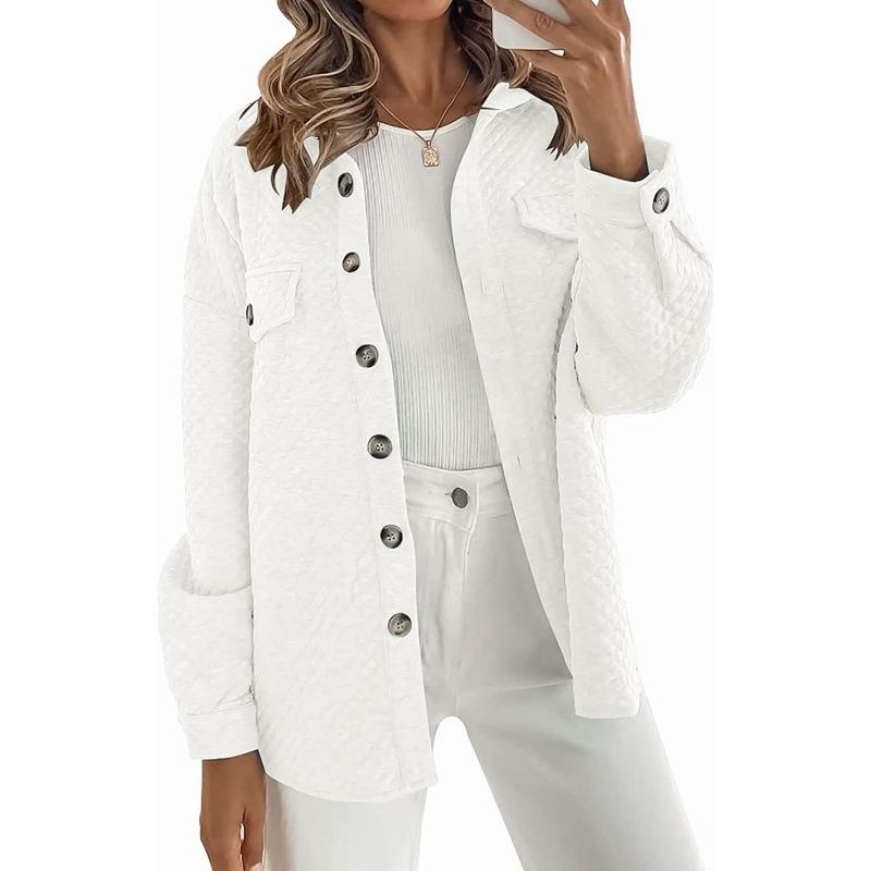 Women's Spring and Autumn Solid Color Diamond Pocket Lightweight Jacket Long Sleeve Casual Lapel Jacket