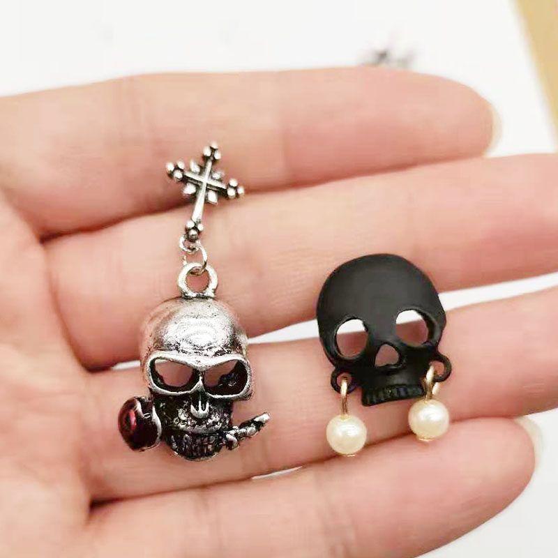 Fashion Dark Style Skull Climbing Cross Gothic Pentagram Earrings Ear Studs