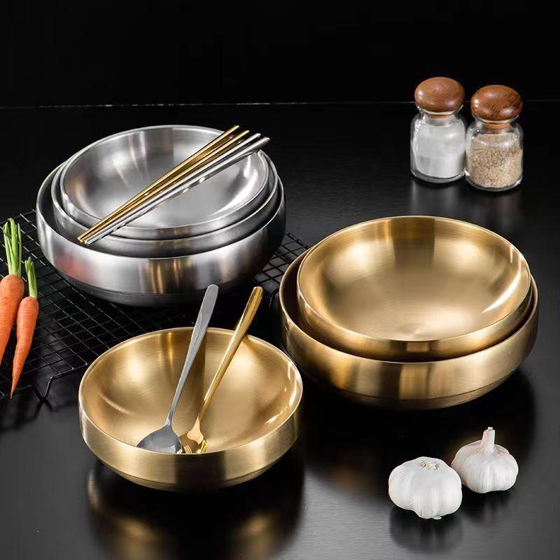 ZISIZ 21cm Double-Layer Golden Noodle & Rice Bowl - 2-Piece Set