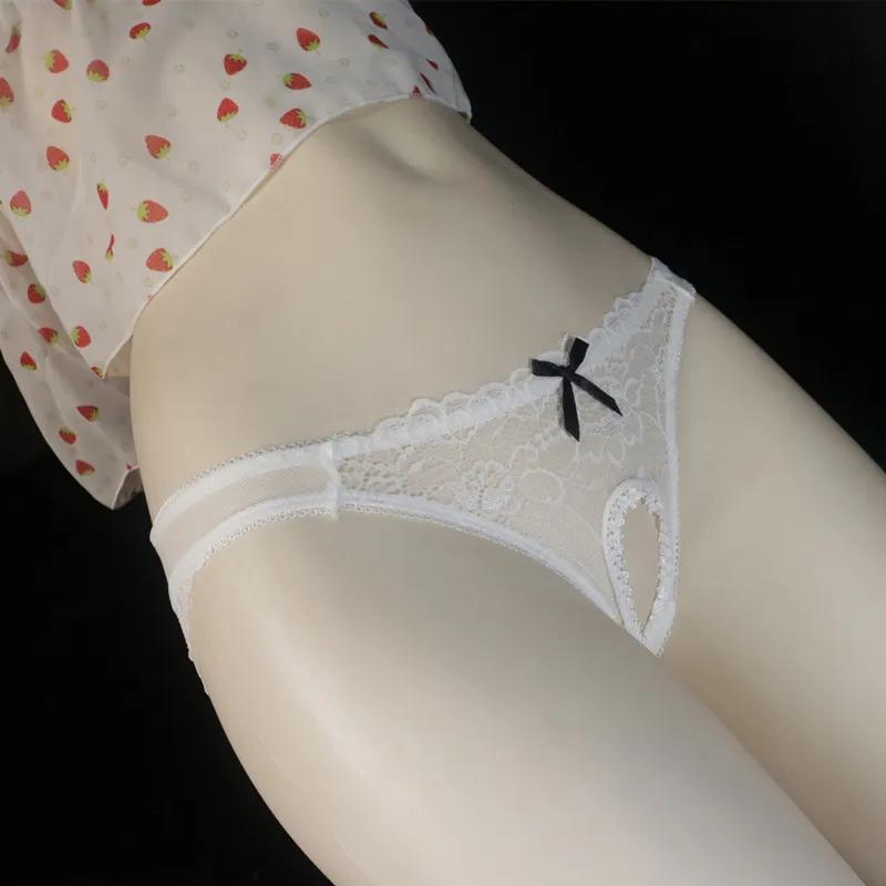 Lace Sissy Hollow Out Pouch Panties Sexy See Through Men Low Rise Briefs Cross-Dresser Lingerie Expose Buttock Gay Underwear