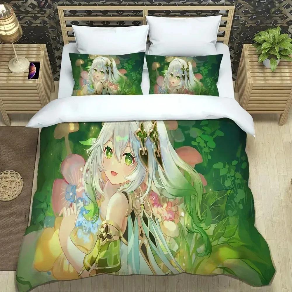 3D Anime Genshin Impact Bedding Set Duvet Cover Bed Set Quilt Cover Pillowcase Comforter King Queen Size Boys Adult Bedding Set