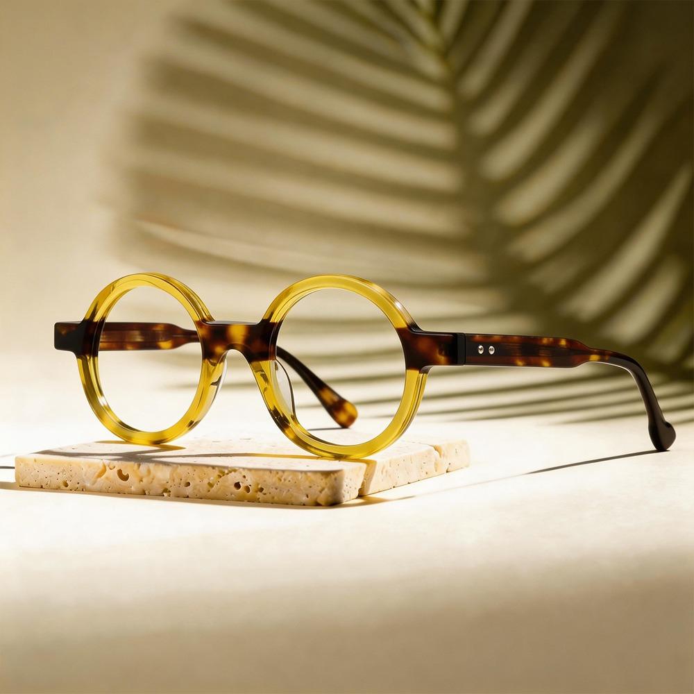 Handmade Thick Acetate Eyeglasses Men Round Brand Design Retro Glasses Frame Women Spectacles Eyewear