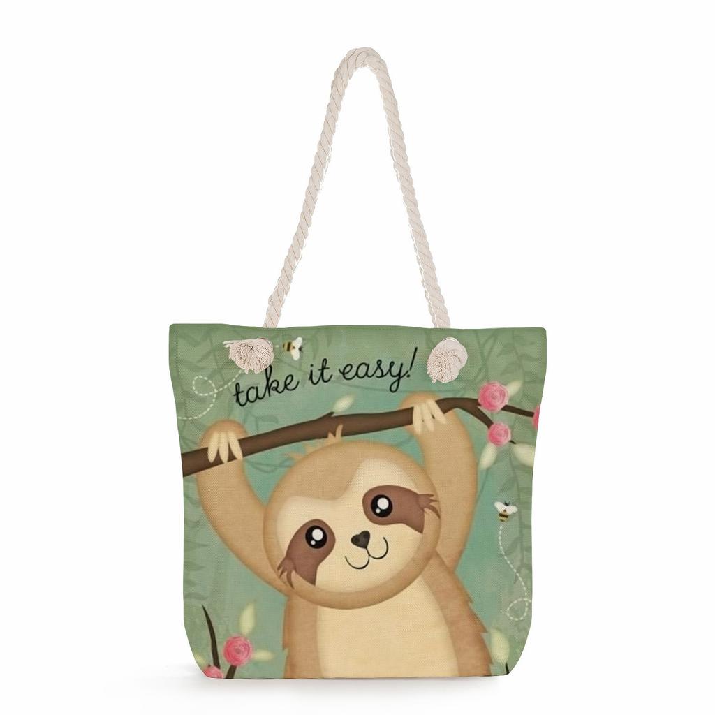 Multifunctional sloth Printed Thick Rope Shoulder Beach Bag Casual large capacity handbag 0121