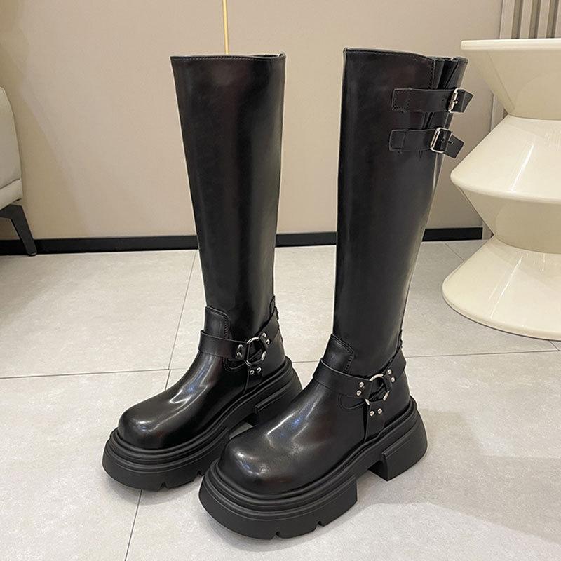 Long Boots Women's Fashion But Knee Western Cowboy Boots Thick Heel Retro Knight Boots Polished Punk Motorcycle Boots Women