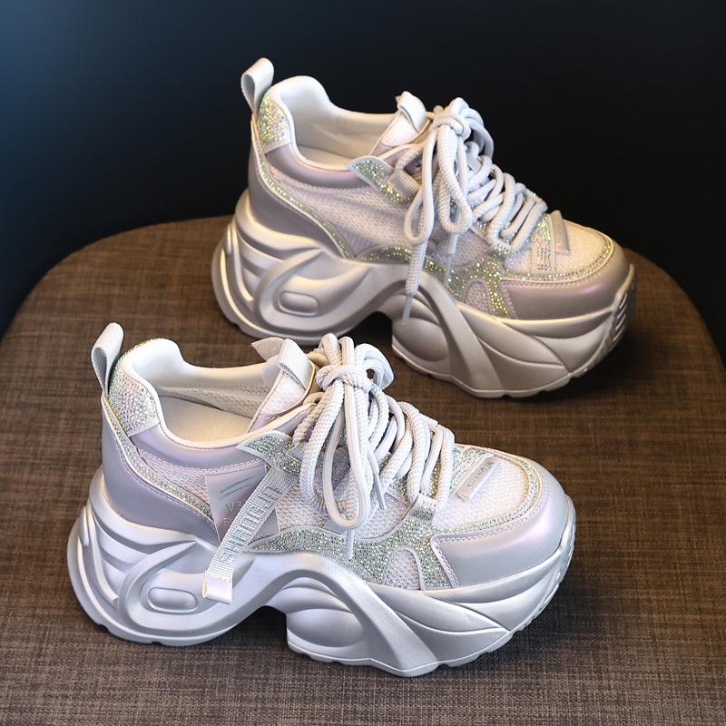 0098-188 Thick-soled inner height increase mesh breathable explosive dad shoes women's 2025 autumn muffin soft-soled casual shoes