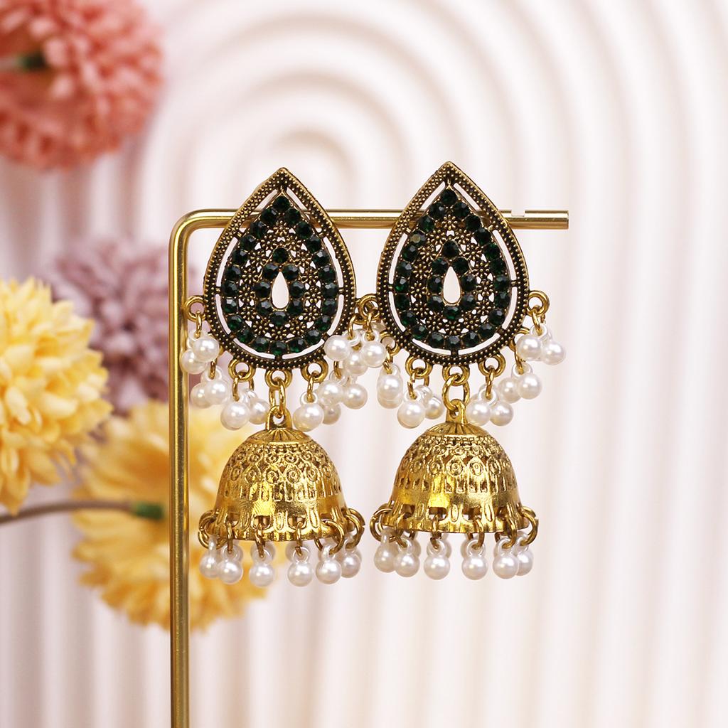 Retro Diamond-Encrusted Bells, Water Drop Ear Hooks, Light Luxury Bohemian Style Fashion Temperament Earrings