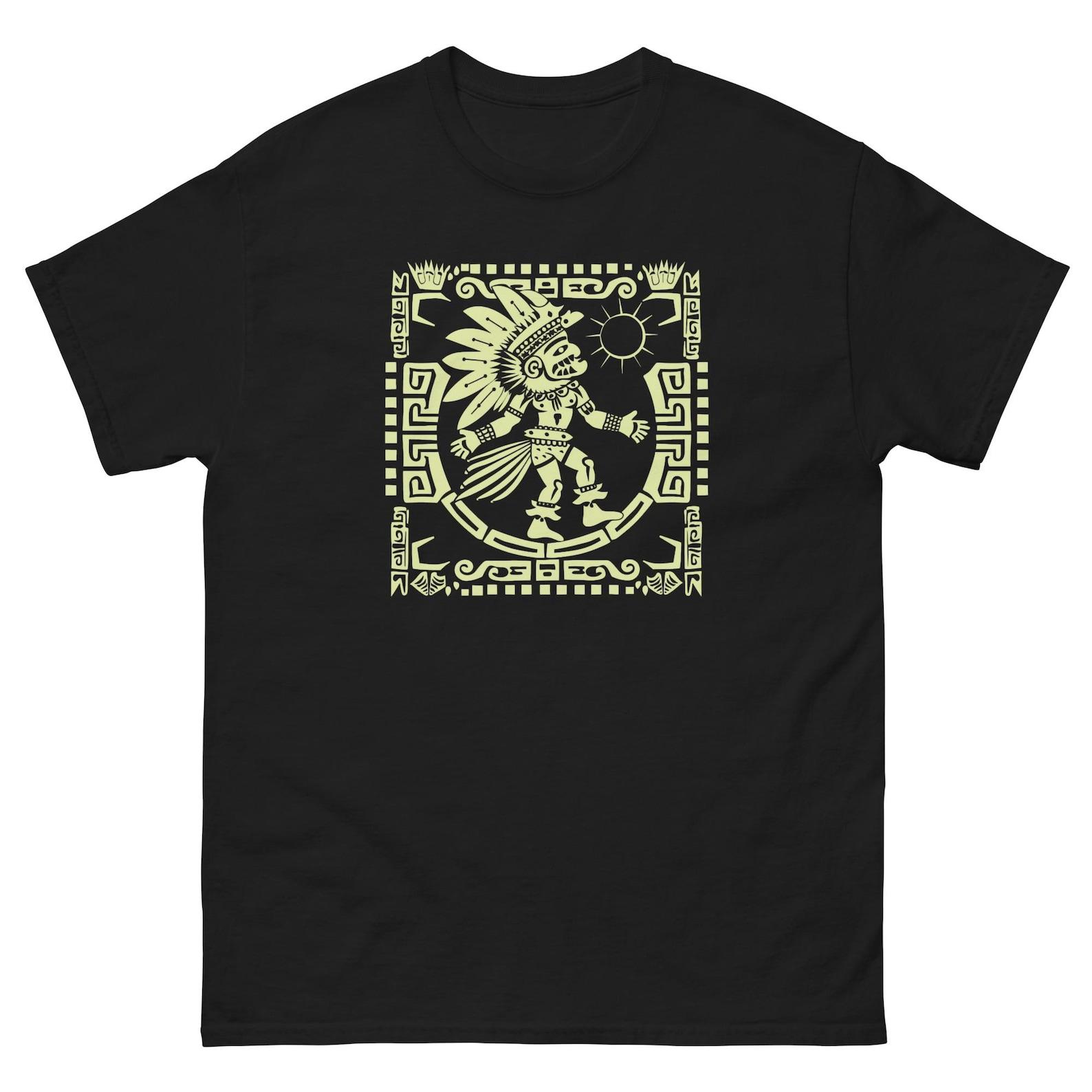 Aztec Warrior T-Shirt: Native American Tribal Sun God Art S