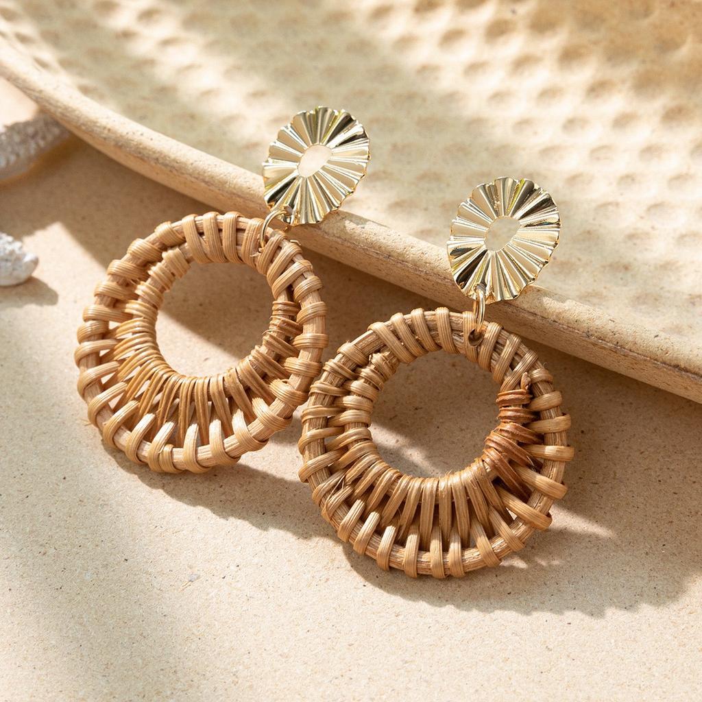 New Earrings Handmade Rattan Exaggerated Vacation Style Earrings Earrings Unique and Beautiful Seaside Accessories