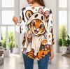 Ladies Plus Size Loose Three Quarter Sleeve Blouse Pointed Hem Breathable Casual Office Daily Top