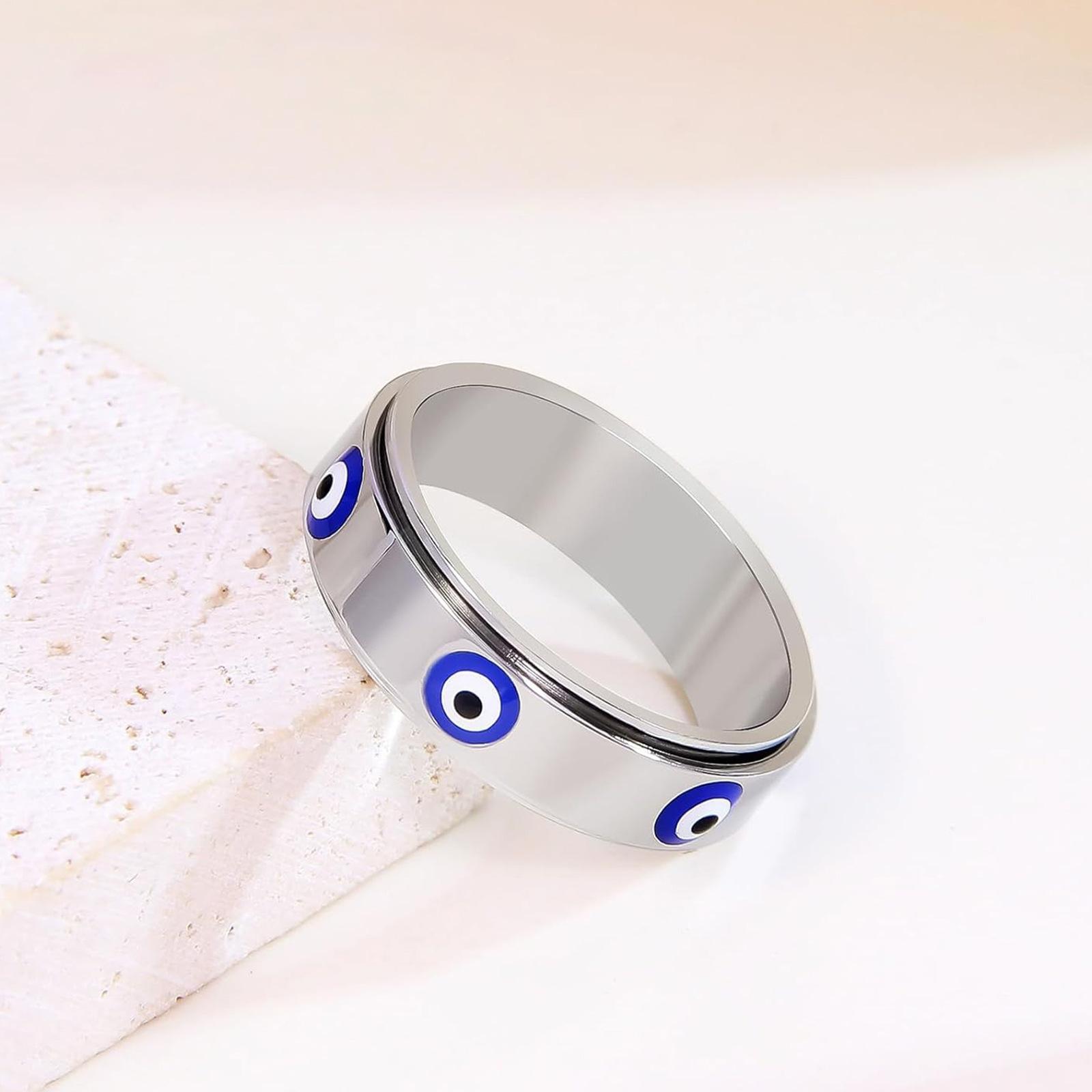 

New Blue Evil Eye Rotatable Design Ring, Trendy Jewelry for Men and Women 13