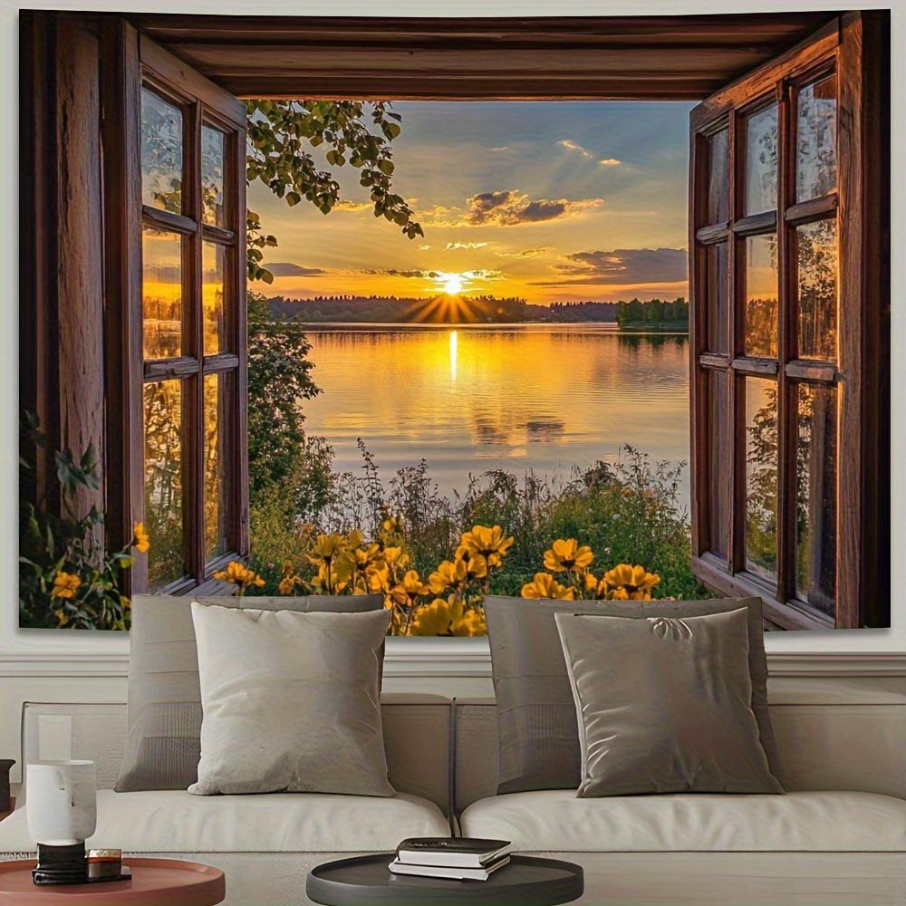 Sunset Window View Tapestry  Serene Wall Hanging for Bedroom and Living Room Decor Ideal Gift for Nature Lovers