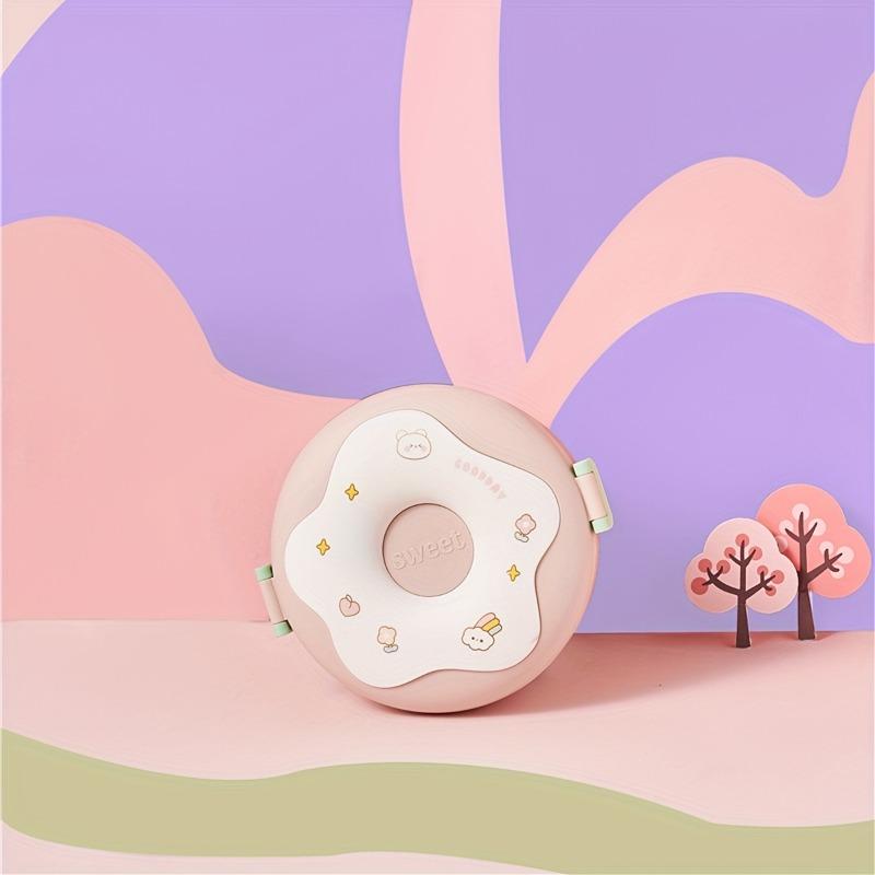 Cute donut-shaped partition PP lunch box, large capacity, microwave-safe portable bento box for students & office workers