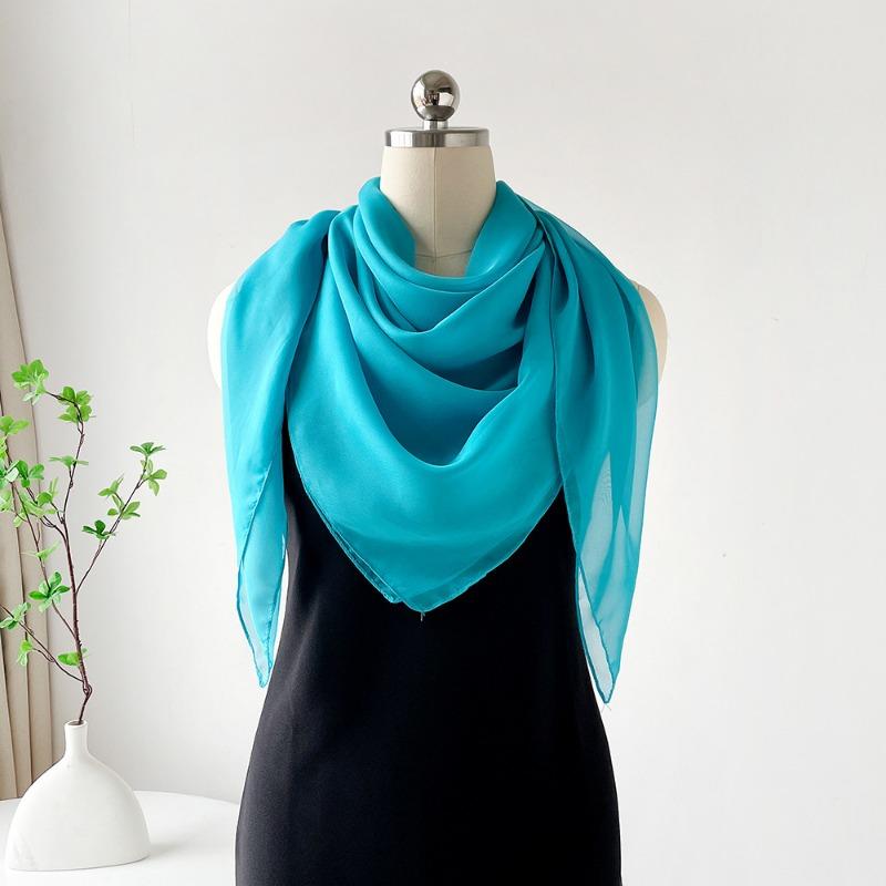 Solid color square scarf yarn summer silk scarf high-end chiffon scarf simple shawl decorative headscarf