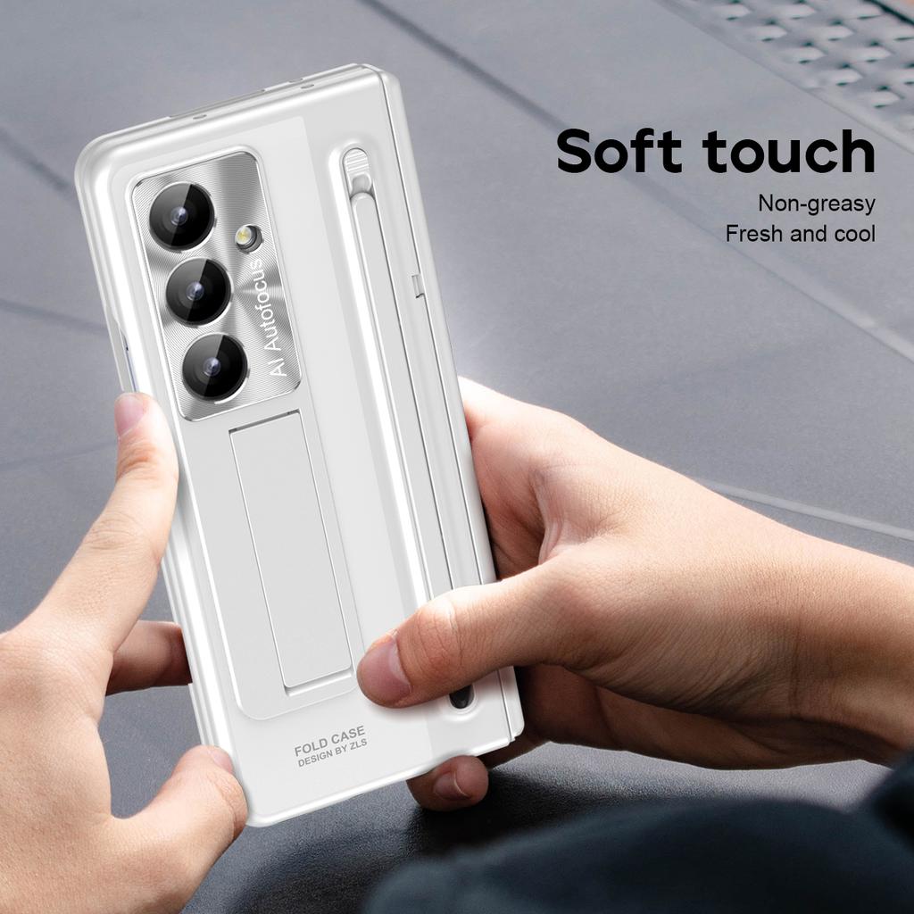 With Touch Pen Case for Samsung Galaxy Z Fold 7 6 5 4 FOLD7 Hinge Folding Cover Kickstand Full Protection Tempered Glass Film