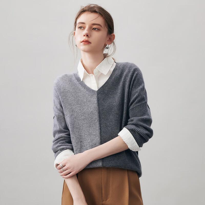 Komomboca Women's 2025 A/W Colorblock V-Neck Cashmere Sweater