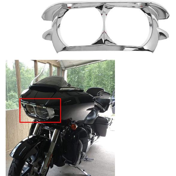 HDBUBALUS Motorcycle Headlight Bezel Trim Ring Cover Dual Headlamp Bezel Fit for Harley Road Glide 2015-Later Chrome