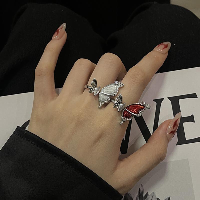 Enamel Decorative Butterfly Series Open Ring Women'S Niche Design High-End Broken Diamond Personalized Ring