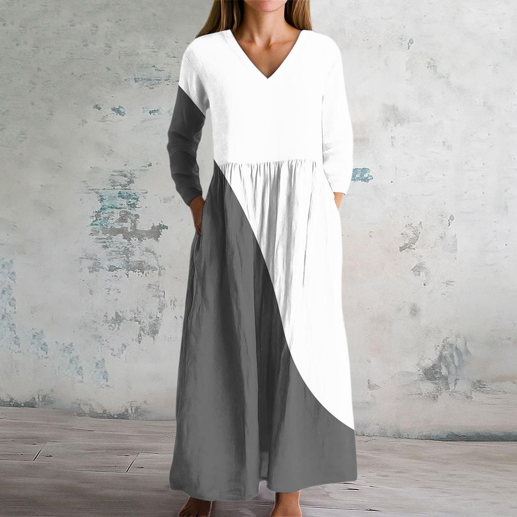 Women's Fashion Dress Spring V-neck Long Sleeve Dress