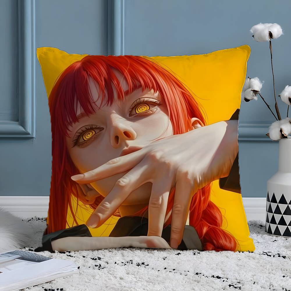 Anime Chainsaw Man Makima-Cartoon Pillow Case Silky elegant Comfort Sofa Bed  Invisible zipper Beach pillowcase