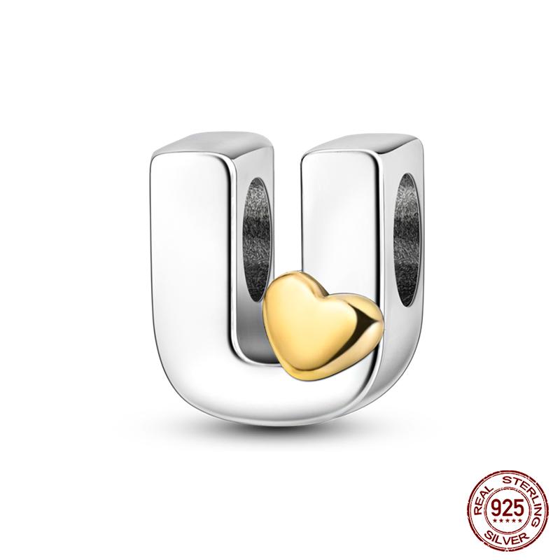 New Copper Classic Golden Heart 26 Alphabet Letters Charms Beads Fit Qikaola Bracelets Lucky Birthday Diy Jewelry