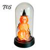 Halloween Window Display Pumpkin Skeleton Cloche Lamp, Lighted Stacking Skull In Clear Figurine Dome with Witch Hat for Tabletop Mantel, Party
