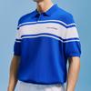 CHALLENGER Men'S Color Block Striped Collared Knit Pullover Blue