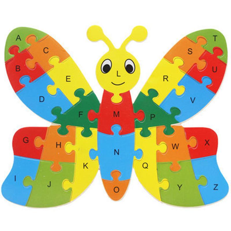 English Letter Building Block Wood Animal Jigsaw Puzzle Children Cognition Intelligence Toy For Toddlers Early Educational Gifts