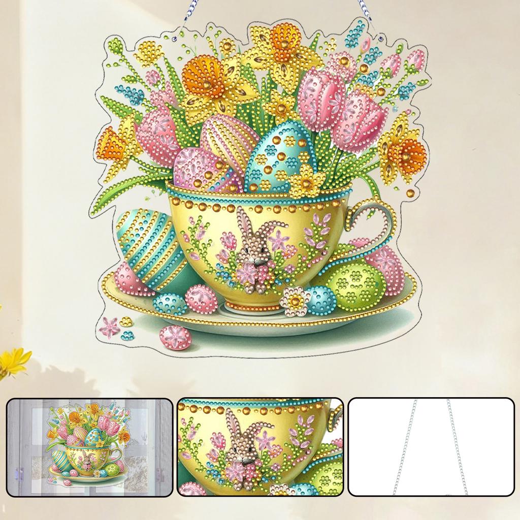 Easter Flower 2D Flat DIY Diamond Art Pendant Acrylic Hanging Gem Art Paintings Charm Double-Side Print Single Side Drill