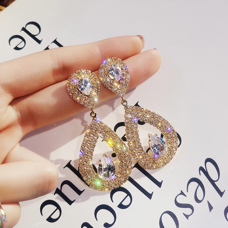 Fashion Long Tassel Full Rhinestone Drop Earrings for Women Shiny Crystal Water Drop Flowers Dangle Earring Party Jewelry Gifts