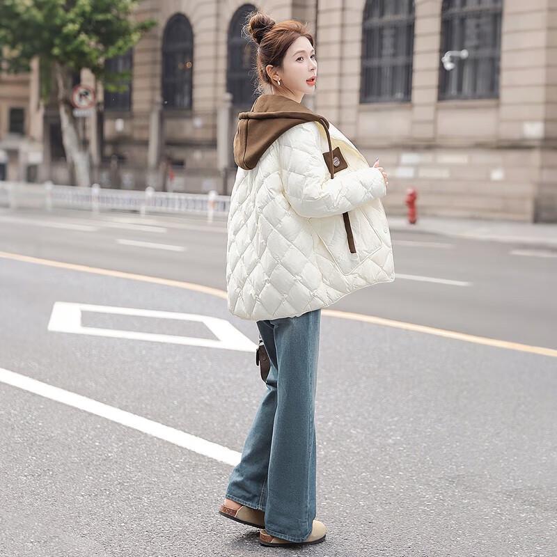 Sisbyshop Women's 90% Down Color Block Hooded Loose Jacket