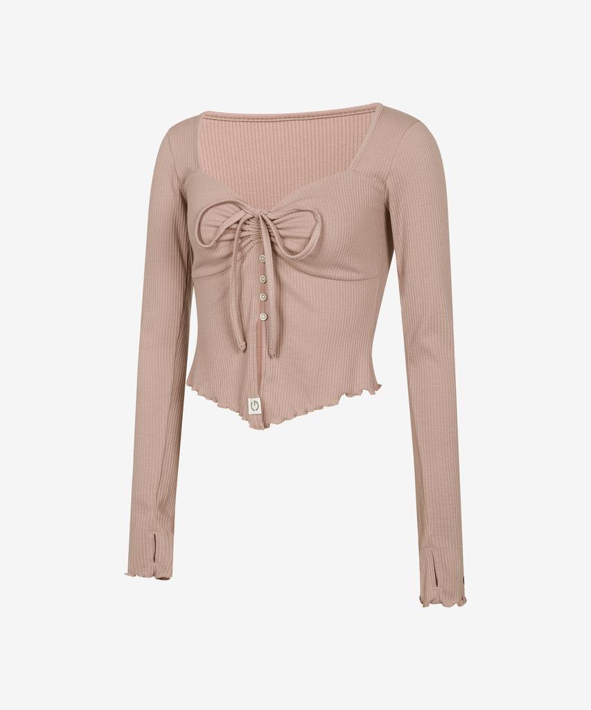 GRANDE LINE Shirred Heart Neck Long Sleeve_5 Colors