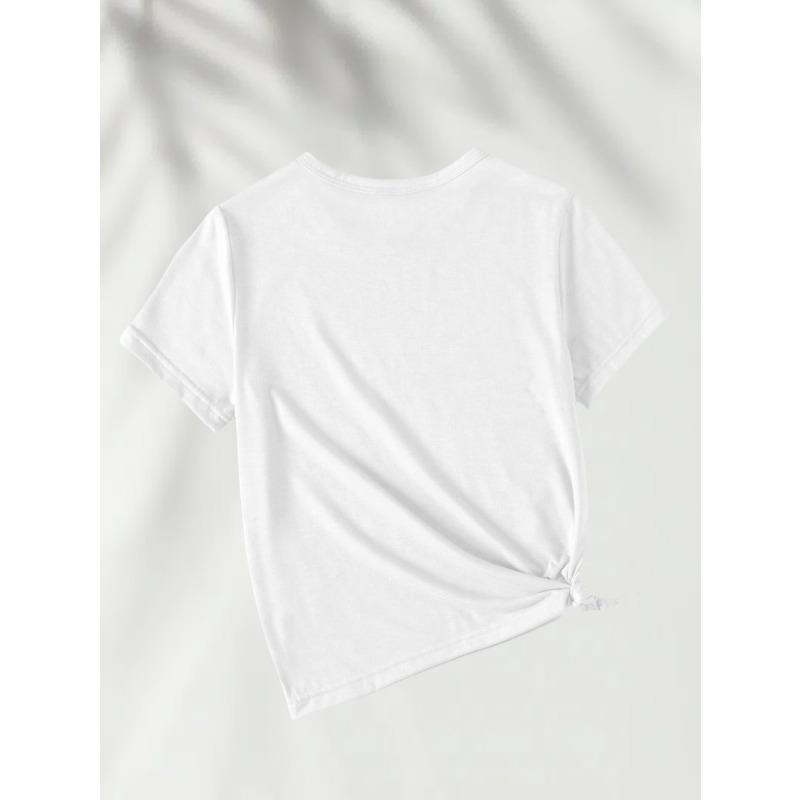 European Sizes 1pc Girls' Round Neck T-Shirt, Easy Bow Design, Cute And Minimalist Fashion Casual All-Match,  Suitable for Girls Under 12