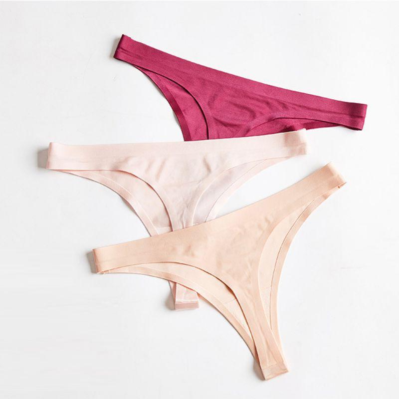 Women's Tangas Thong Low Waist Panties G-String Briefs Solid Color Underwear