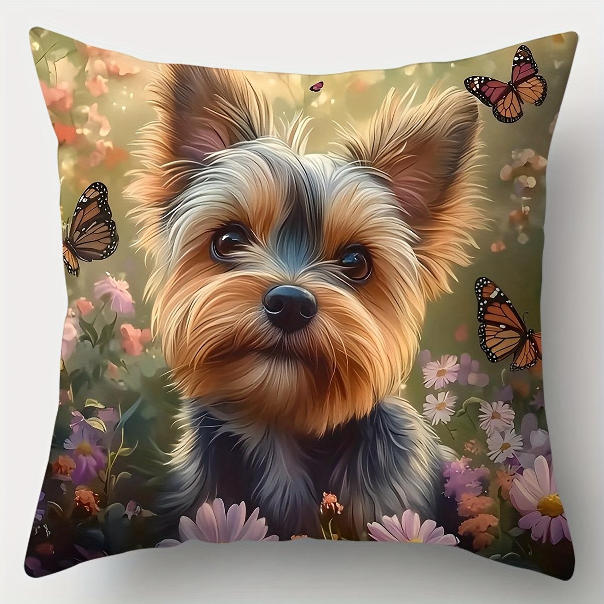 

Наволочки Йоркширский терьер в цветочном садуПодушка для дивана в гостиной, мягкая и удобная, украшение для спальни 16x16in 40x40cm