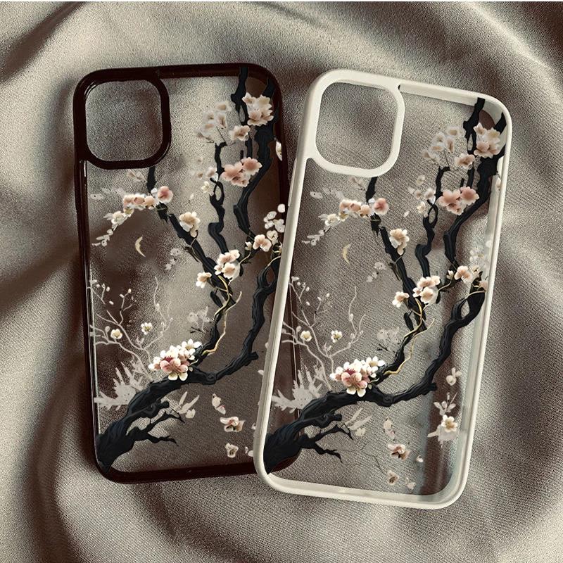Plum Blossom Artistic Phone Case For IPhone 16 17 15 14 13 11 12 Pro Max 16E Air X XR XS 7 8 Plus TPU Shockproof Cover Funda