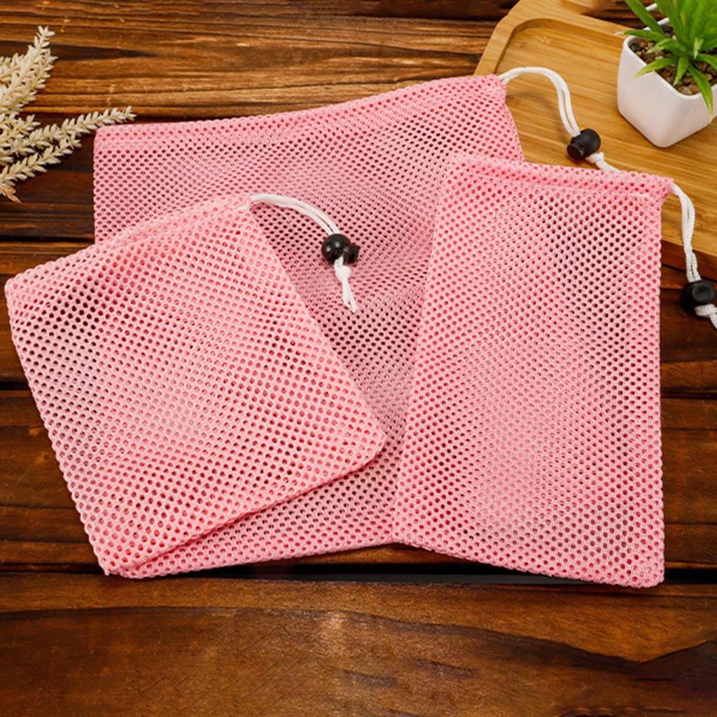 Fluorescent Pink Drawstring Mesh Bags, Polyester Reinforced Filtration Net Bags
