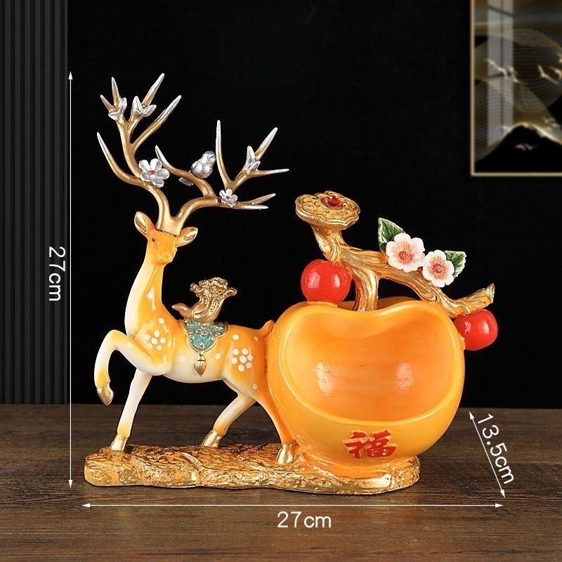 Deer Figurine Storage Ornament, Lucky Wealth Deer Decor for Desk & TV Cabinet