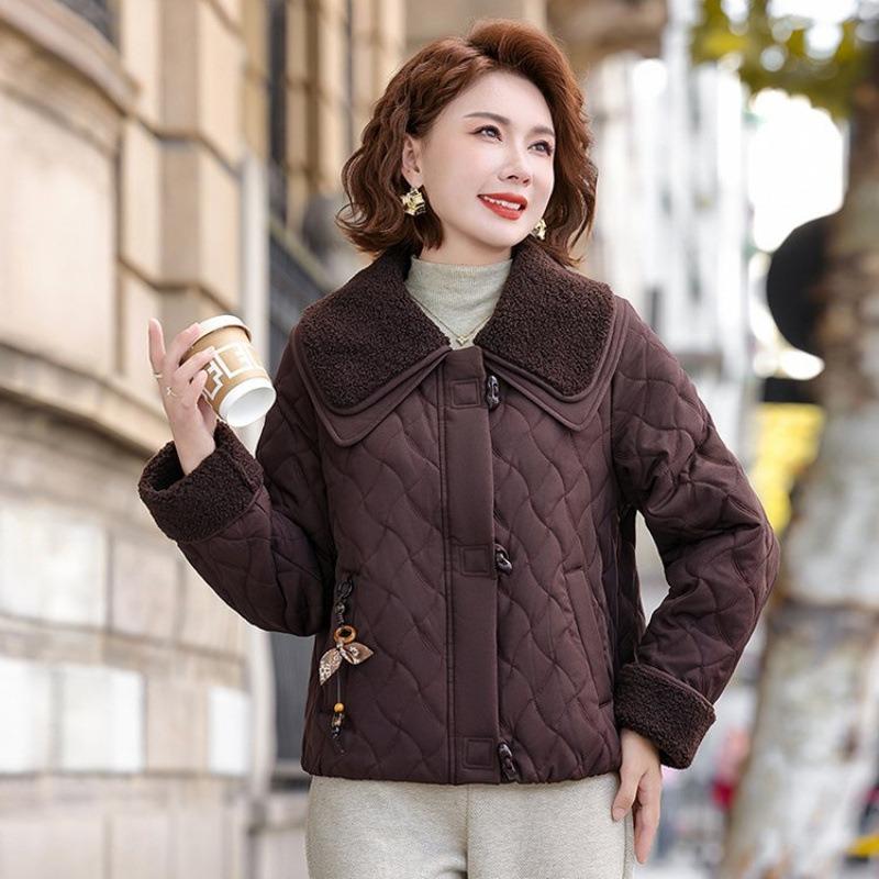 

Winter simple and versatile short cotton-padded clothes large-size women s clothing high-end casual loose warm cotton clothes 5XL [recommended 150-80kg] темно-коричневого