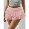 Women's Layered Lace Ruffle Mini Skirt High Waist Tiered Short Skirt Romantic Party Summer