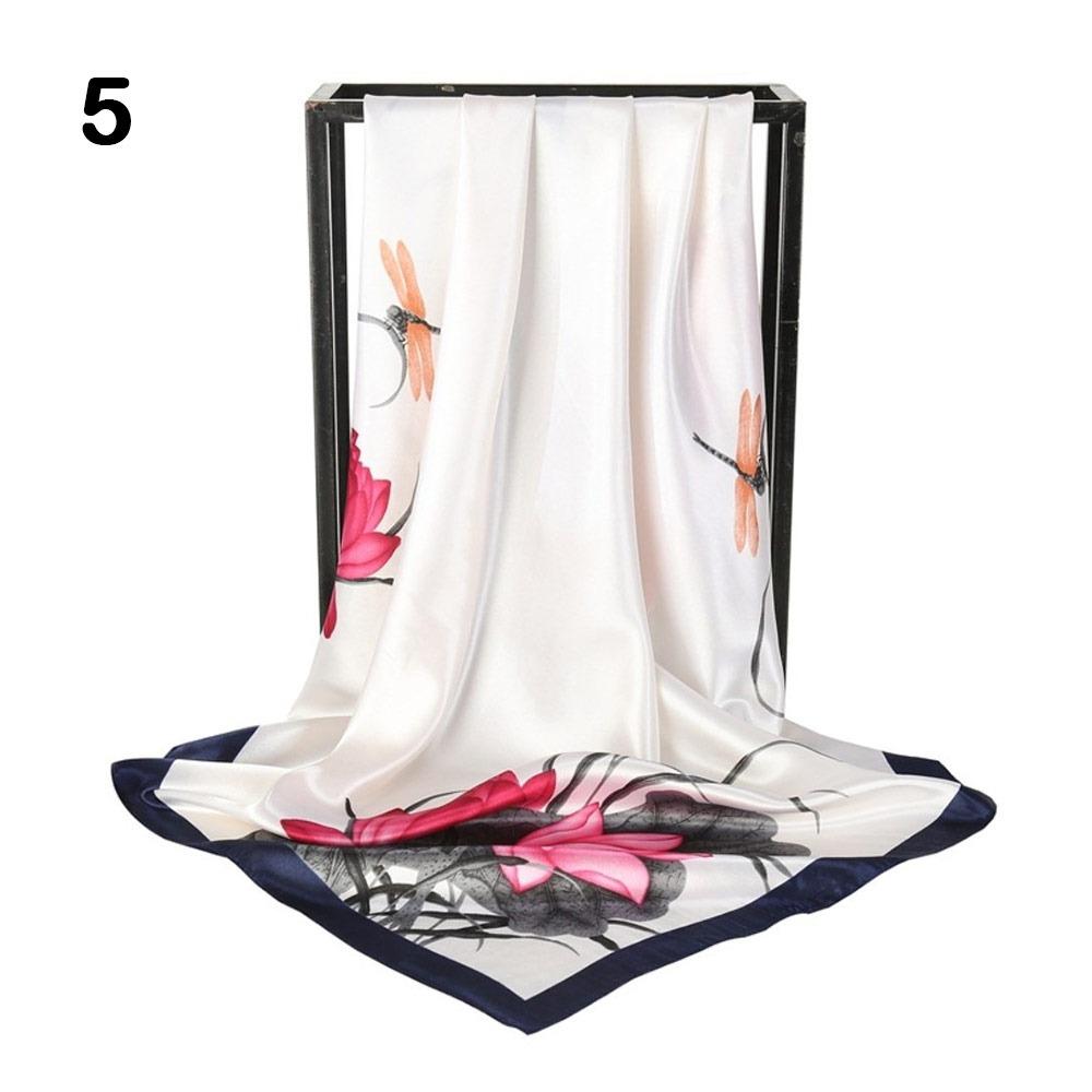 90*90cm Hijab Scarf Floral Pattern Neckerchief Simple Silk Square Scarf