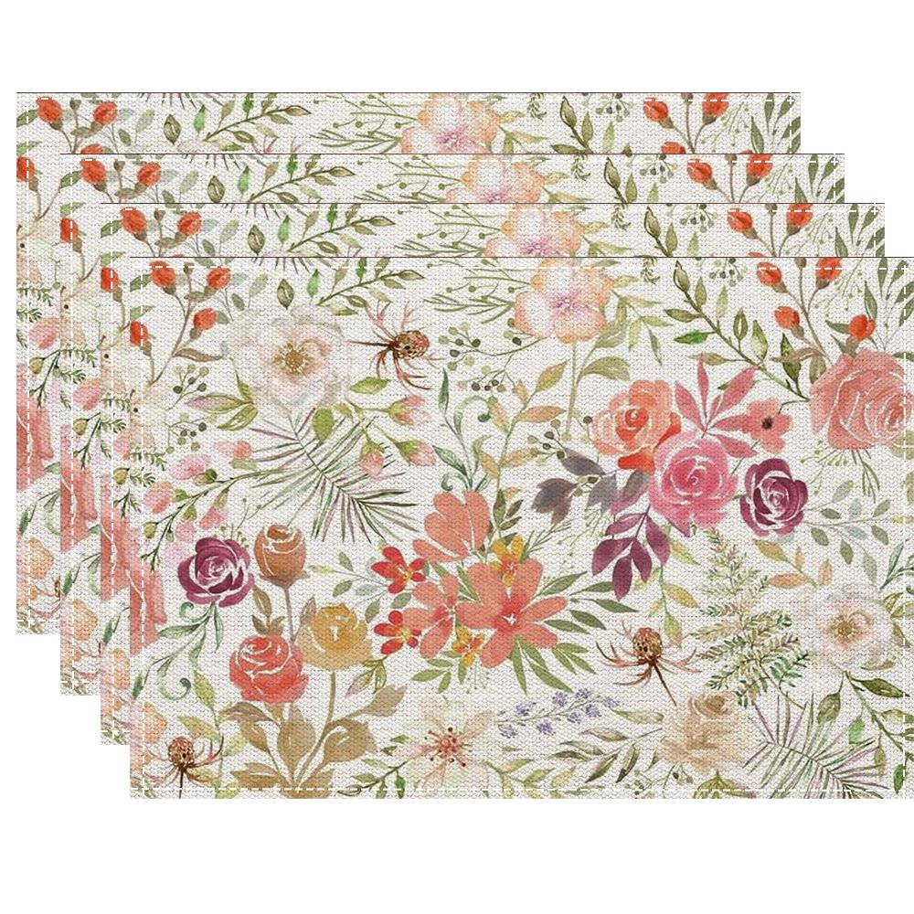 4/6/8Pcs Watercolor flower Placemats Linen Placemat  32*42CM Linen Seasonal Table Mats for Party Kitchen Wedding Dining Decor